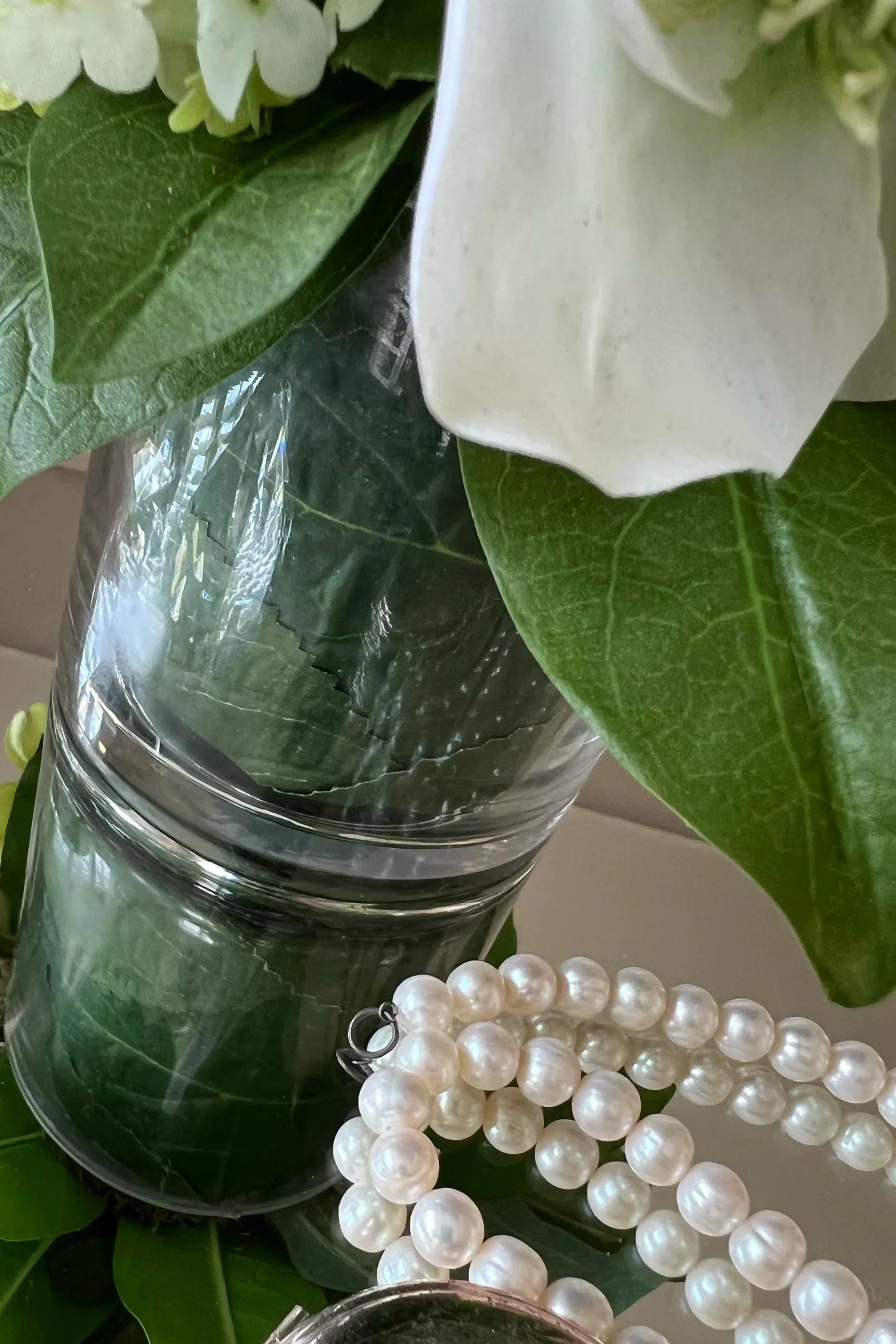 Hellebore, Guelder Rose and Blossom in a Leaf Lined Vase (Cream) RTfact Flowers 