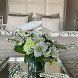 Hellebore, Guelder Rose and Blossom in a Leaf Lined Vase (Cream) RTfact Flowers 