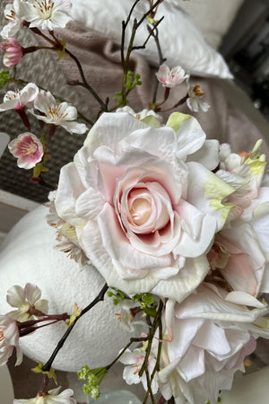 Rose and Blossom in a White Stone Vase RTfact Flowers 