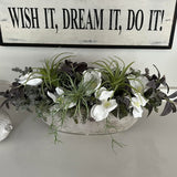 Orchids and Succulents in a Black Stone Boat RTfact Flowers 