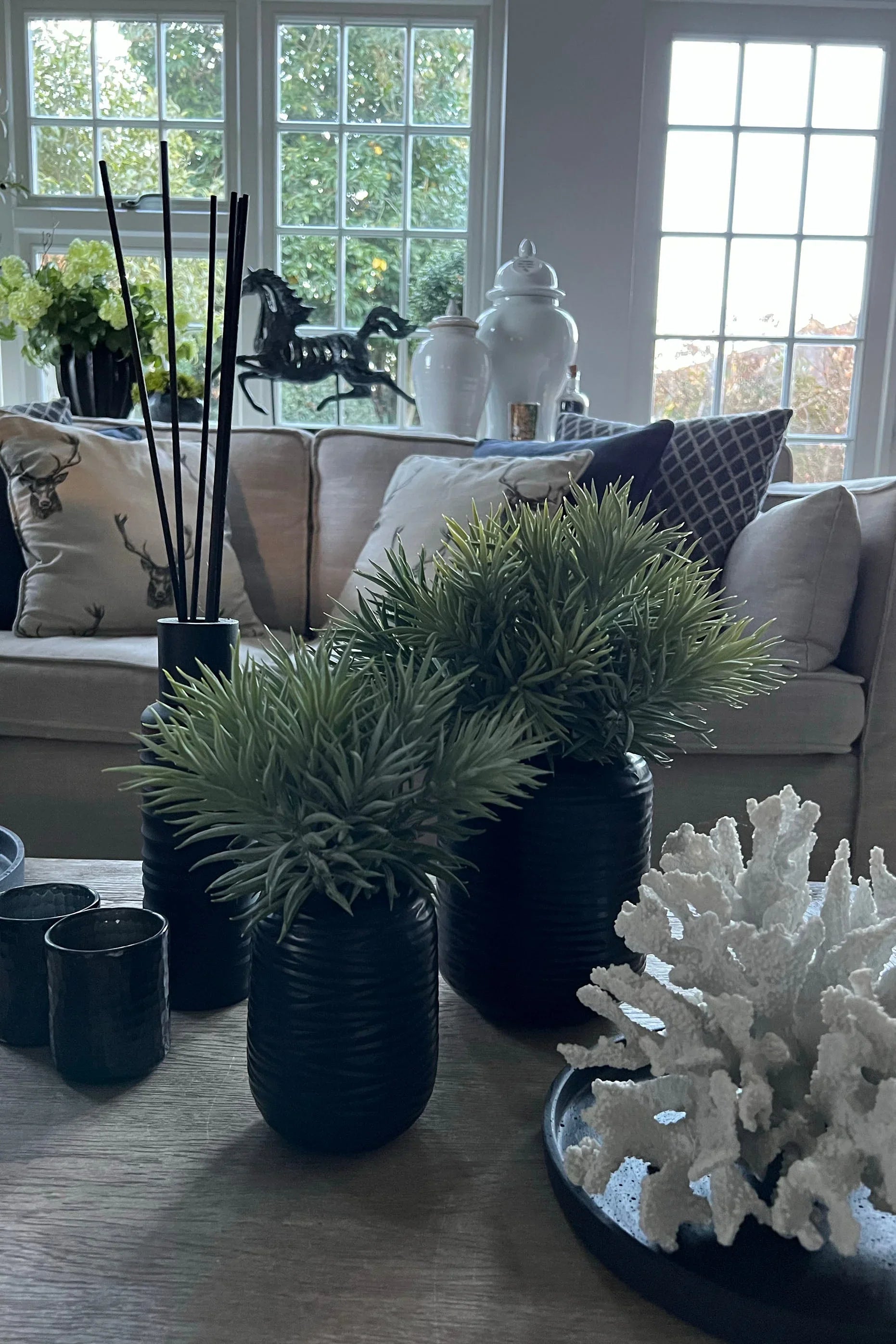 Spiky Succulents in a Carved Glass Vase RTfact Flowers 
