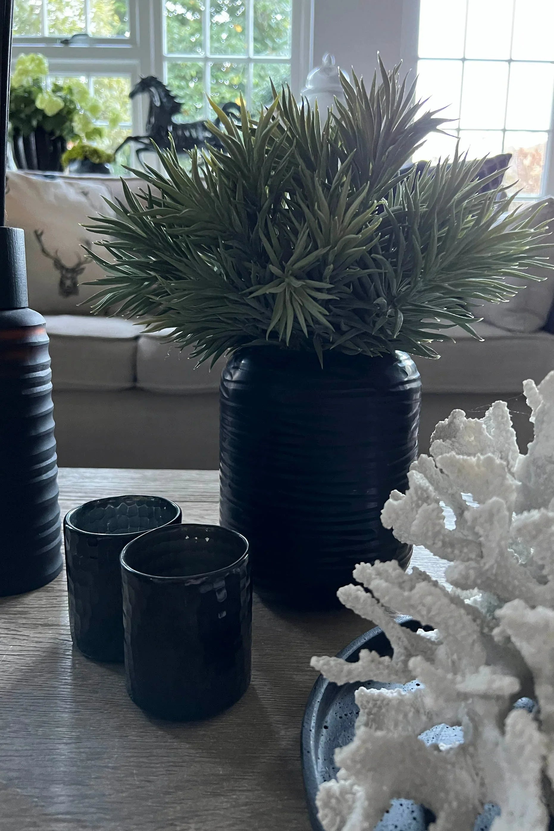 Spiky Succulents in a Carved Glass Vase RTfact Flowers 