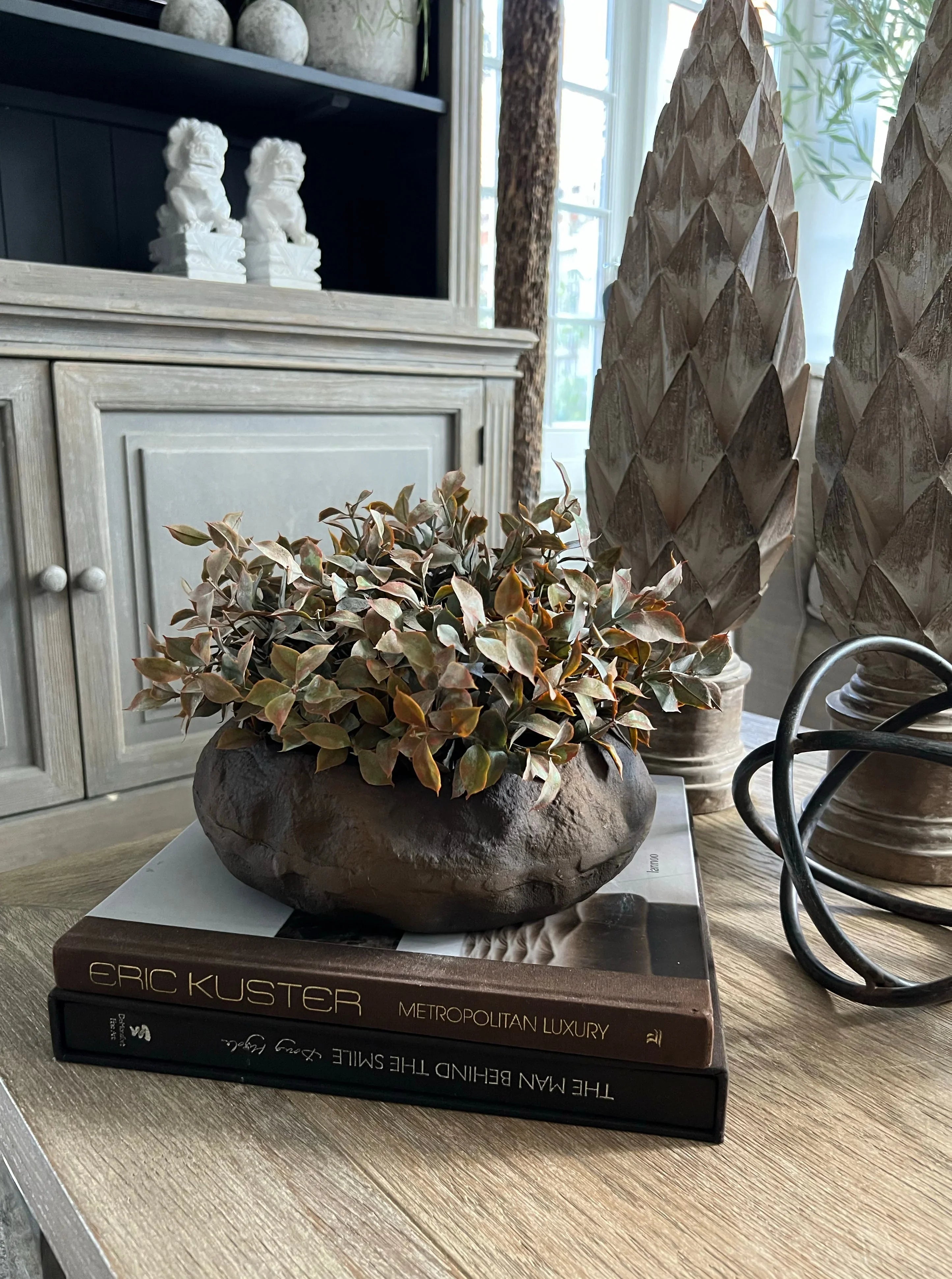 Lappa Bush in a Organic Shaped Rust/Brown Bowl RTfact Flowers 