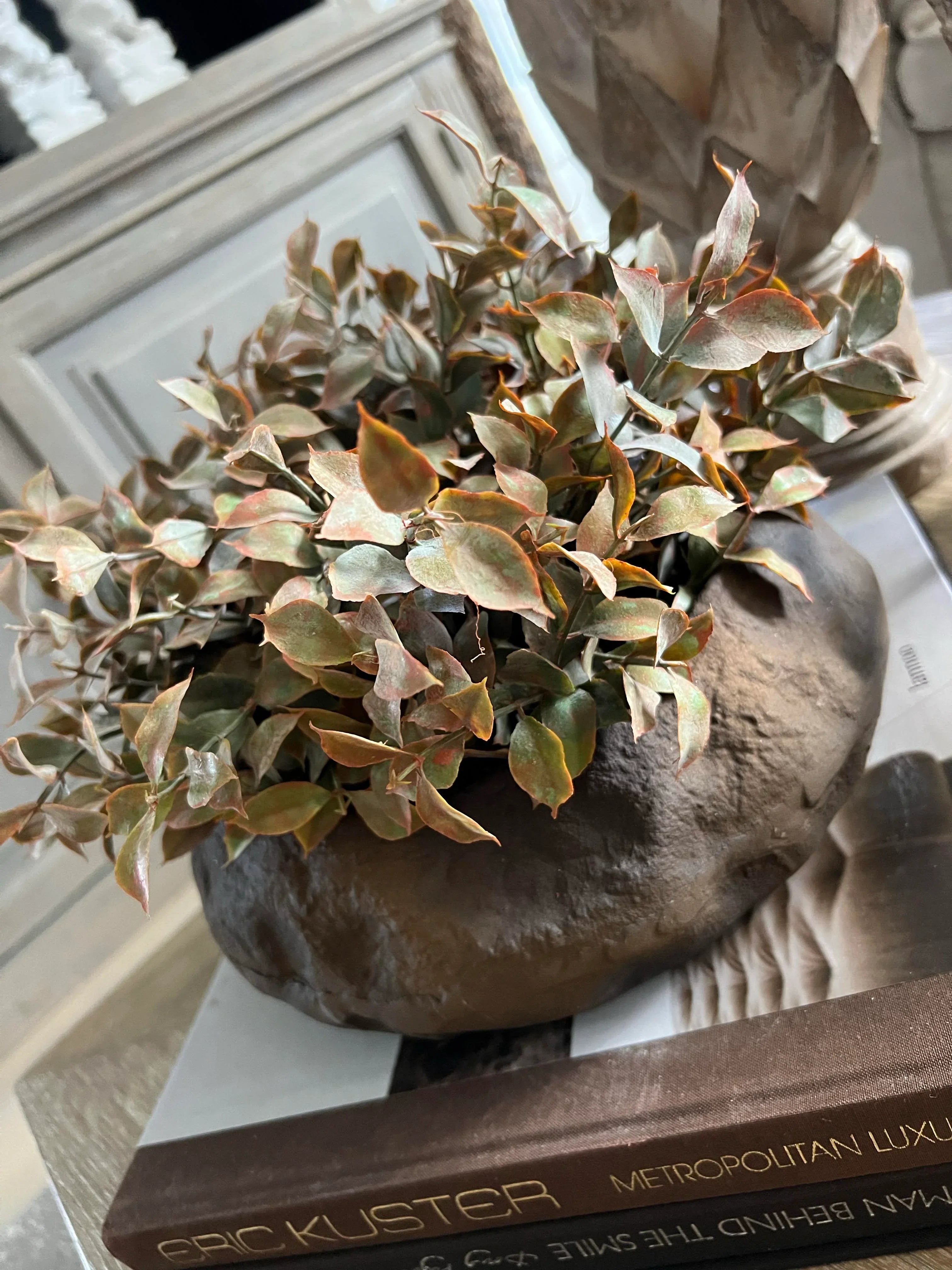 Lappa Bush in a Organic Shaped Rust/Brown Bowl RTfact Flowers 