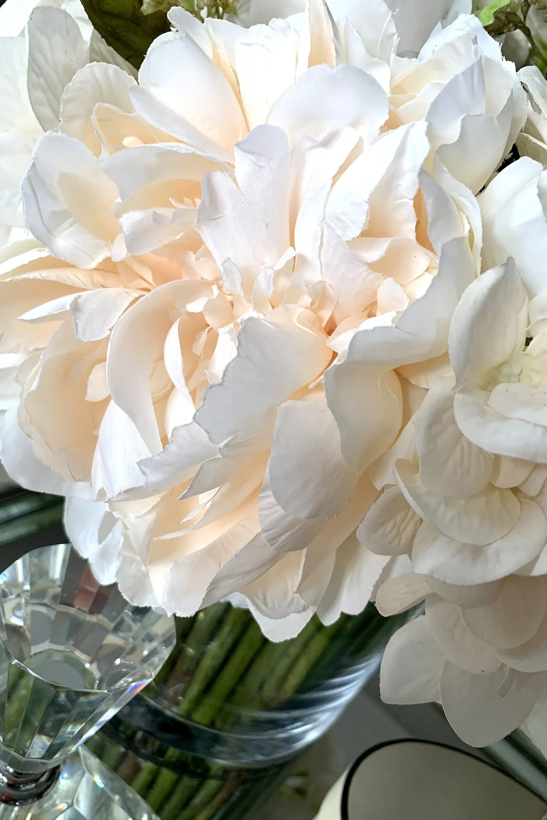 Peony, Hydrangea and Roses in a Stem Lined Vase (Soft Peach) RTfact Flowers 