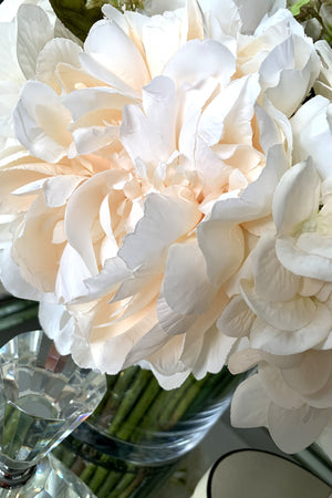 Peony, Hydrangea and Roses in a Stem lined Vase (soft peach)
