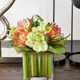Vanda Orchids with Protea in a Stem Lined Cube RTfact Flowers 