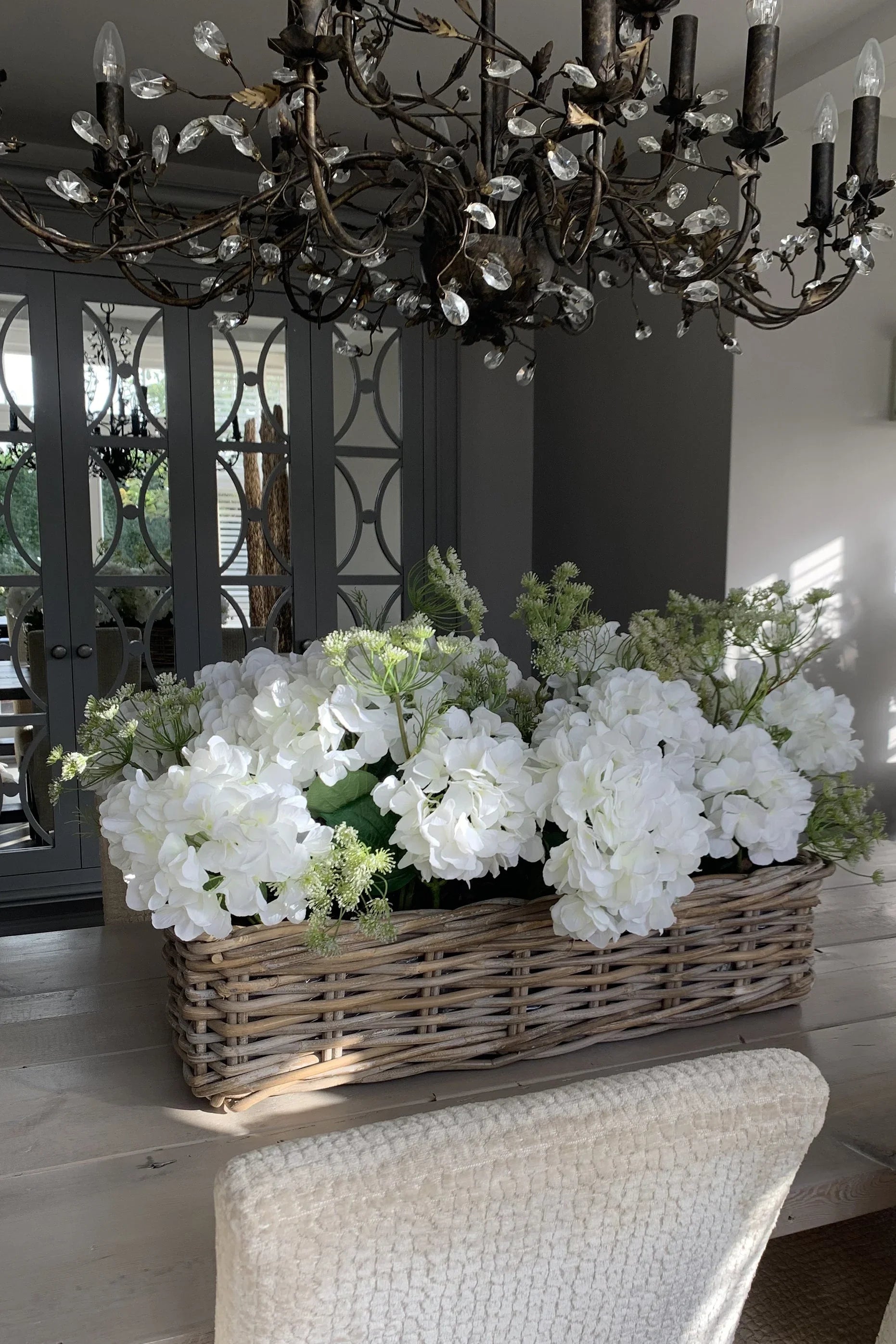 Hydrangea and Queen Anne's Lace in a Basket RTfact Flowers 