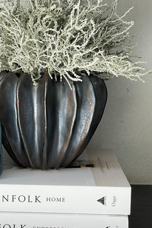 Curly grass in a Bronze Ridged Stone Vase